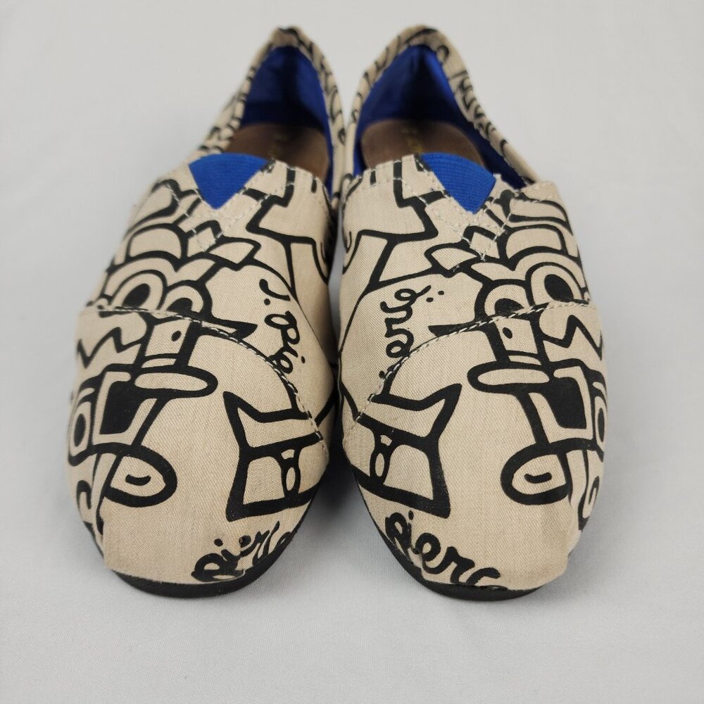 Joy & Mario J. Pierce Women’s Flat Slip On Shoe 8W Graphic Cartoon Black & Tan - Picture 3 of 12